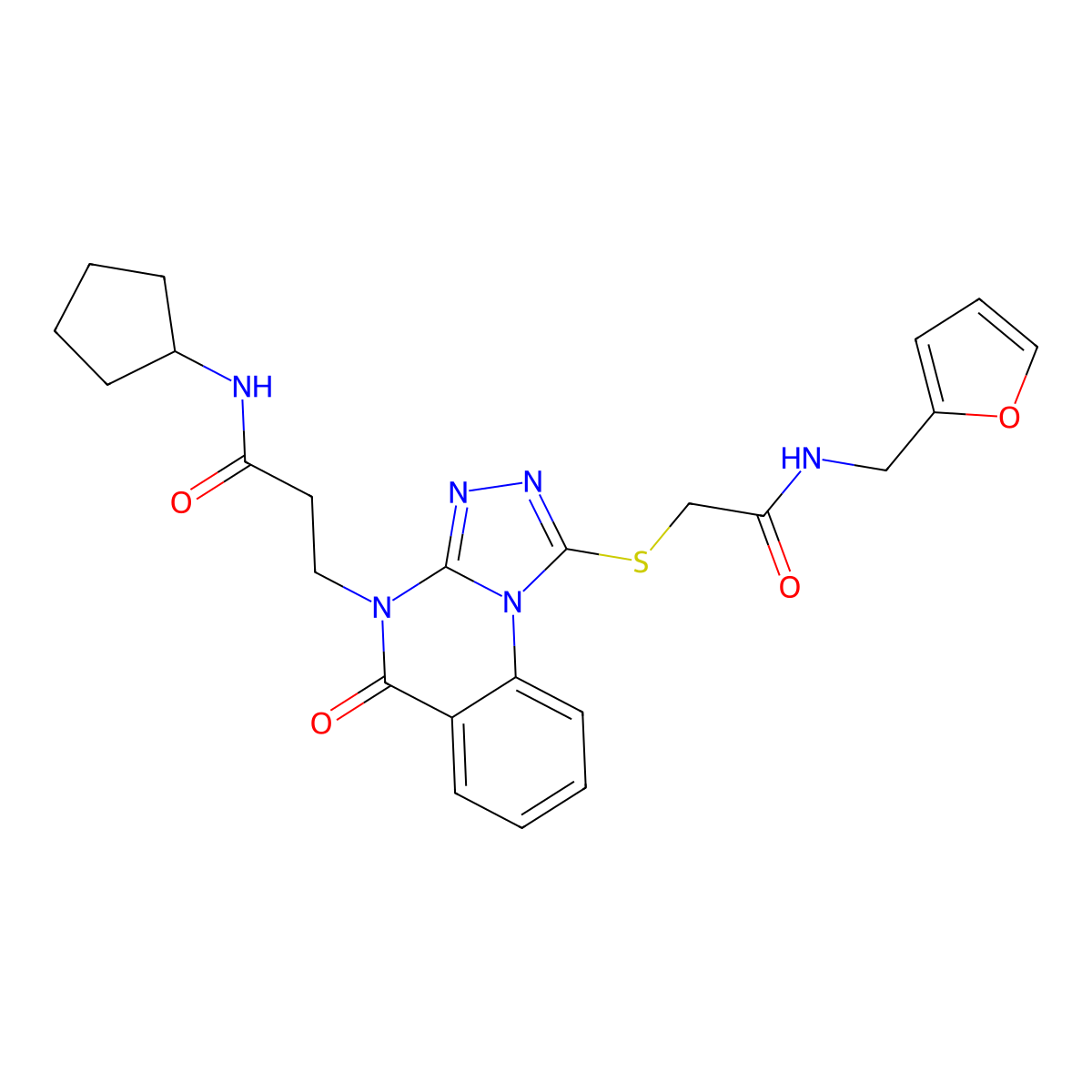 N-cyclopentyl-3-{1-[({[(furan-2-yl)methyl]carbamoyl}methyl)sulfanyl]-5-oxo-4H,5H-[1,2,4]triazolo[4,3-a]quinazolin-4-yl}propanamide molecular structure, CAS 1115900-76-9