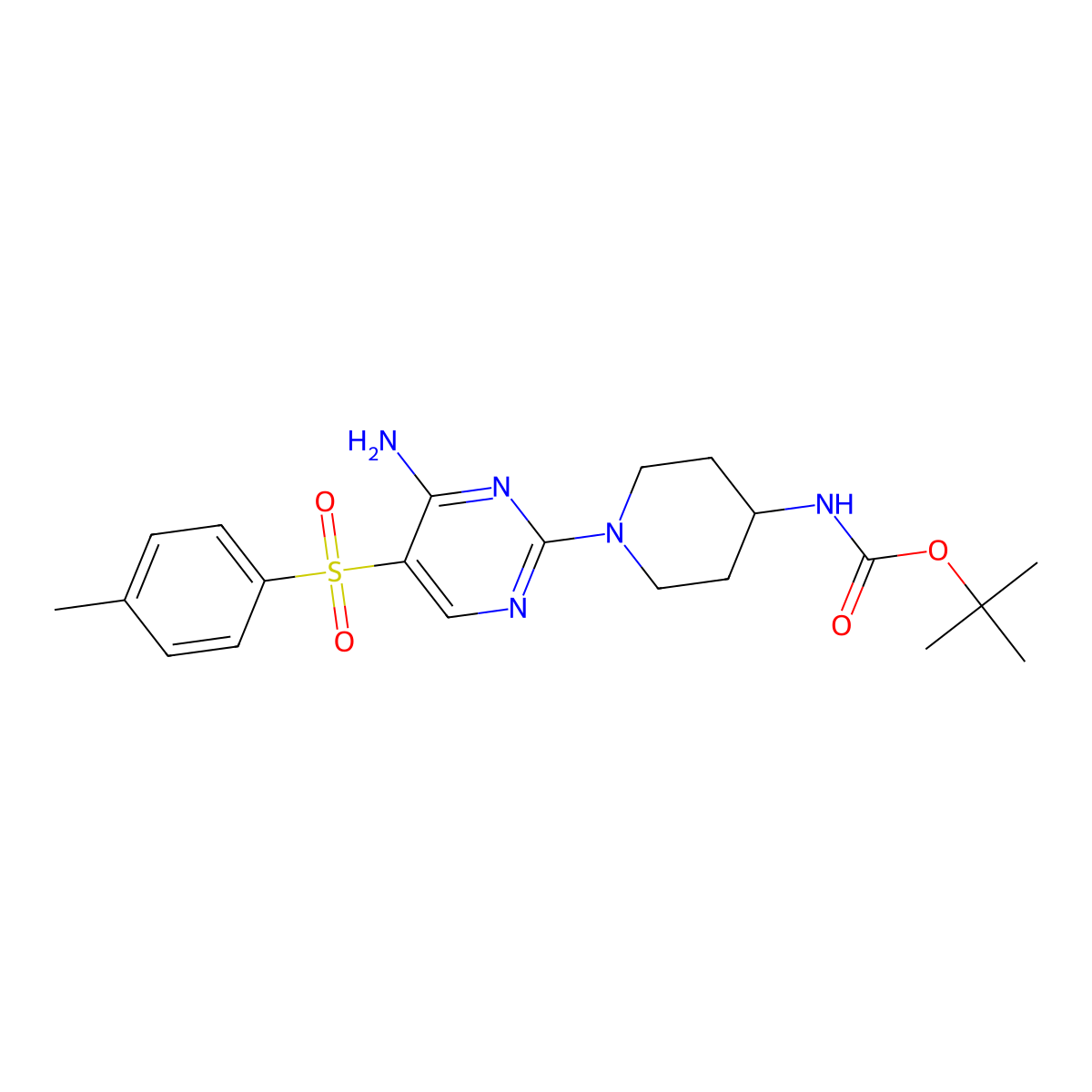 Tert-butyl (1-(4-amino-5-tosylpyrimidin-2-yl)piperidin-4-yl)carbamate molecular structure, CAS 1115905-66-2