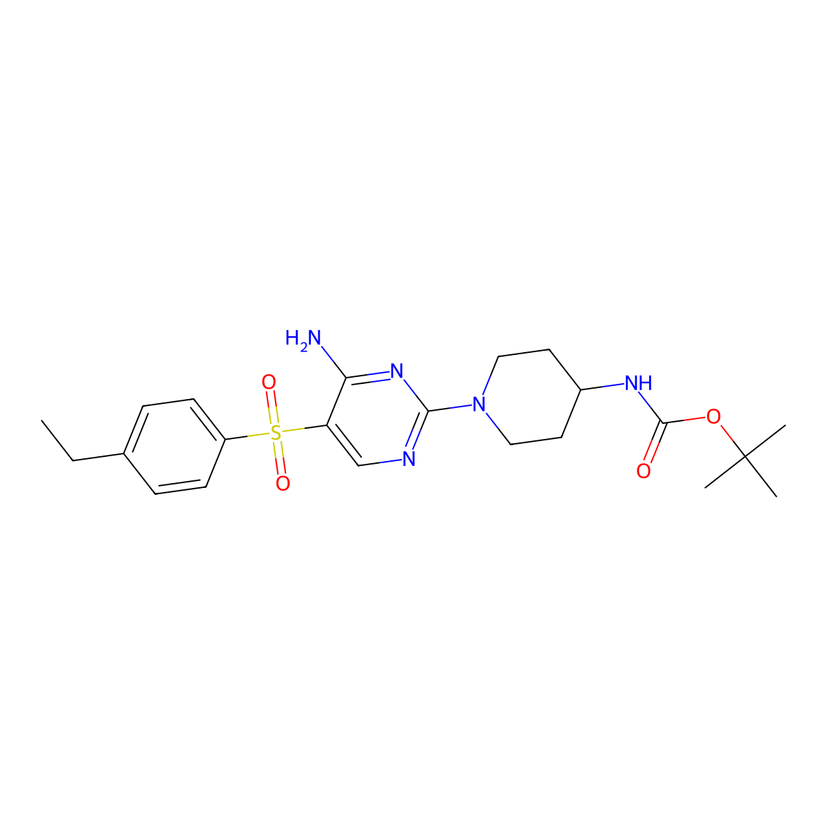 Tert-butyl (1-(4-amino-5-((4-ethylphenyl)sulfonyl)pyrimidin-2-yl)piperidin-4-yl)carbamate molecular structure, CAS 1115905-71-9