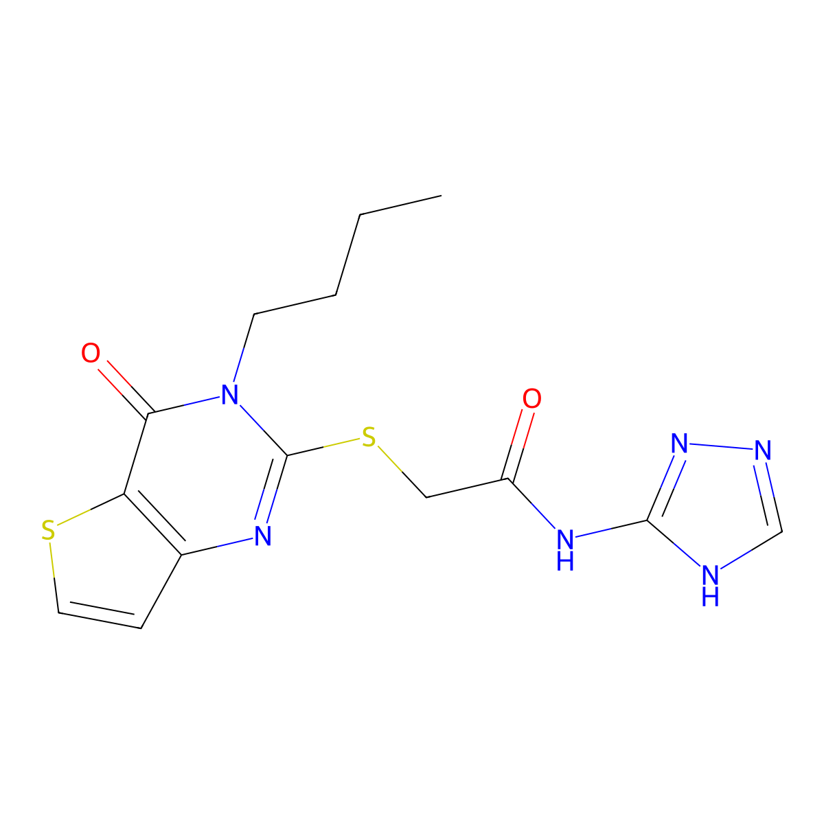 2-({3-butyl-4-oxo-3H,4H-thieno[3,2-d]pyrimidin-2-yl}sulfanyl)-N-(4H-1,2,4-triazol-3-yl)acetamide molecular structure, CAS 1115905-75-3