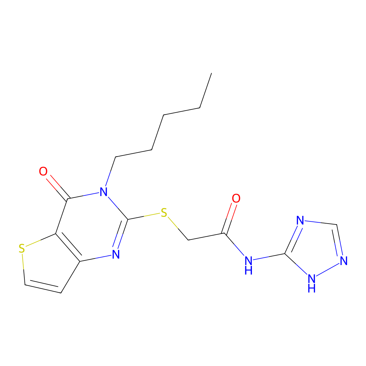 2-({4-oxo-3-pentyl-3H,4H-thieno[3,2-d]pyrimidin-2-yl}sulfanyl)-N-(4H-1,2,4-triazol-3-yl)acetamide molecular structure, CAS 1115905-76-4