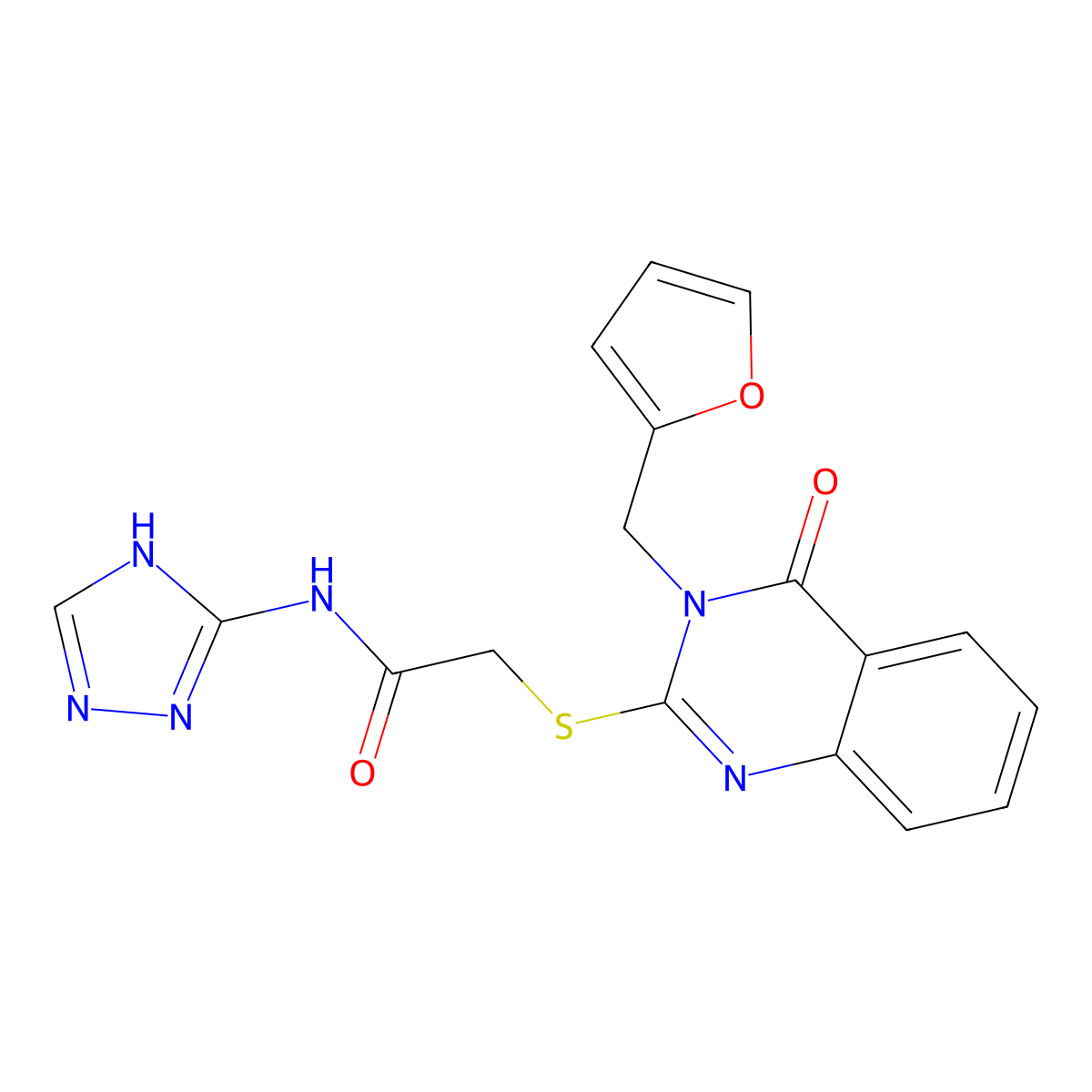 2-({3-[(furan-2-yl)methyl]-4-oxo-3,4-dihydroquinazolin-2-yl}sulfanyl)-N-(4H-1,2,4-triazol-3-yl)acetamide molecular structure, CAS 1115905-89-9