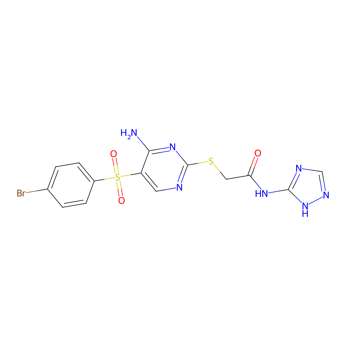 2-{[4-amino-5-(4-bromobenzenesulfonyl)pyrimidin-2-yl]sulfanyl}-N-(4H-1,2,4-triazol-3-yl)acetamide molecular structure, CAS 1115905-91-3