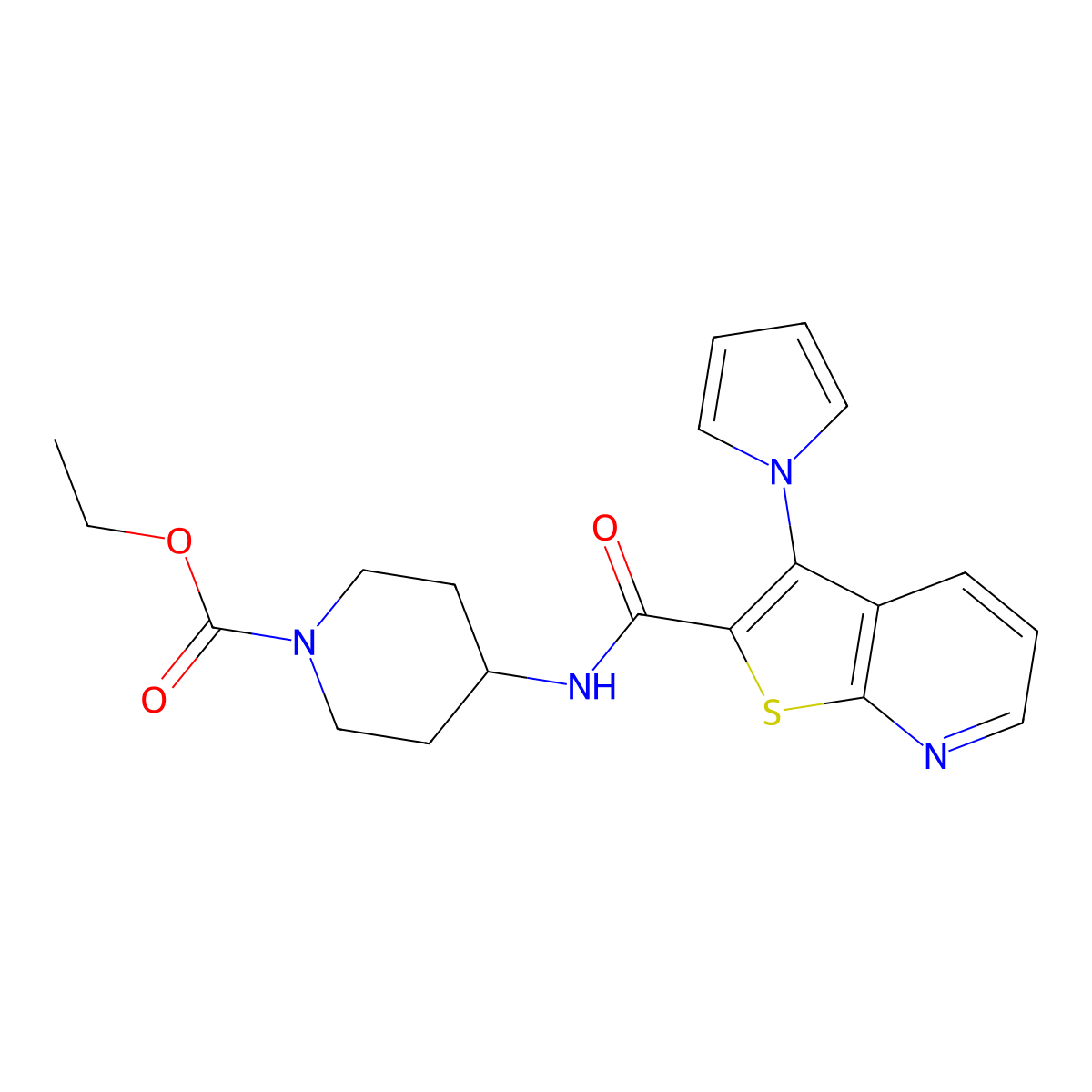 ethyl 4-(3-(1H-pyrrol-1-yl)thieno[2,3-b]pyridine-2-carboxamido)piperidine-1-carboxylate molecular structure, CAS 1115908-32-1