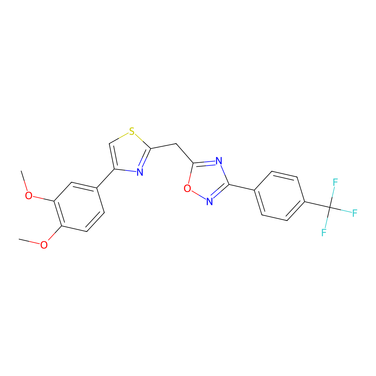 5-((4-(3,4-Dimethoxyphenyl)thiazol-2-yl)methyl)-3-(4-(trifluoromethyl)phenyl)-1,2,4-oxadiazole molecular structure, CAS 1115908-50-3