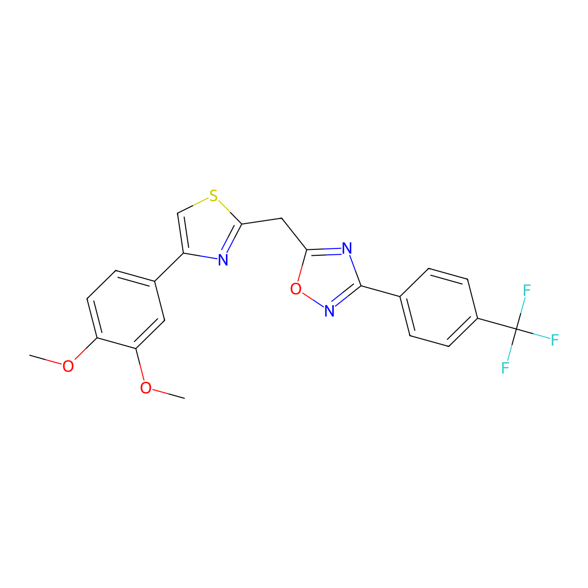 5-((4-(3,4-Dimethoxyphenyl)thiazol-2-yl)methyl)-3-(4-(trifluoromethyl)phenyl)-1,2,4-oxadiazole molecular structure, CAS 1115908-50-3