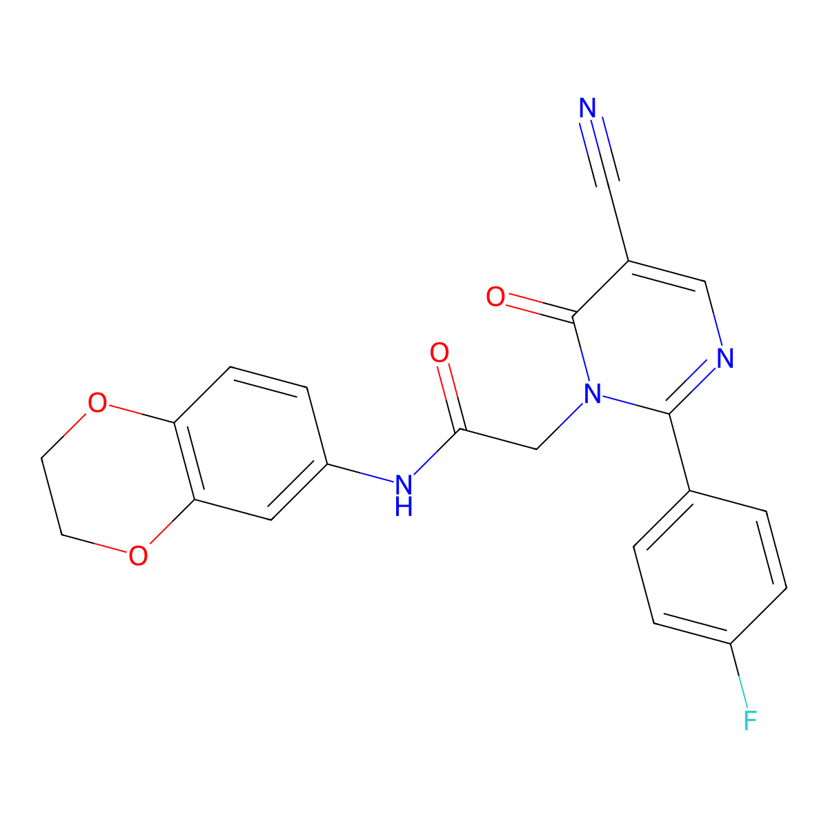 2-(5-cyano-2-(4-fluorophenyl)-6-oxopyrimidin-1(6H)-yl)-N-(2,3-dihydrobenzo[b][1,4]dioxin-6-yl)acetamide molecular structure, CAS 1115908-63-8