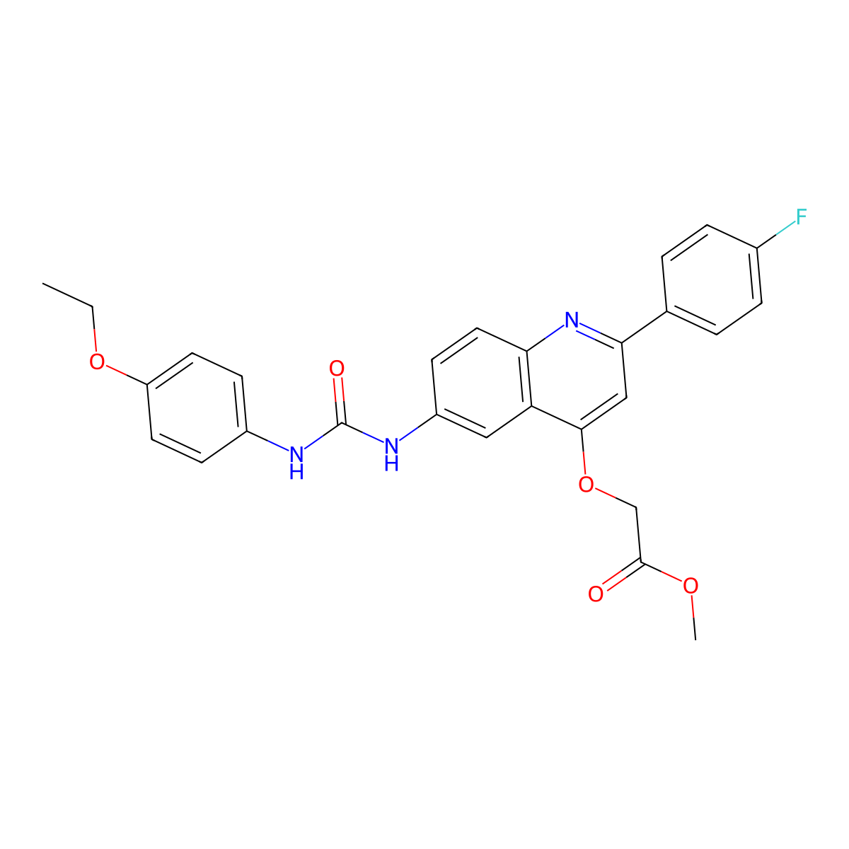 Methyl 2-((6-(3-(4-ethoxyphenyl)ureido)-2-(4-fluorophenyl)quinolin-4-yl)oxy)acetate molecular structure, CAS 1115911-49-3
