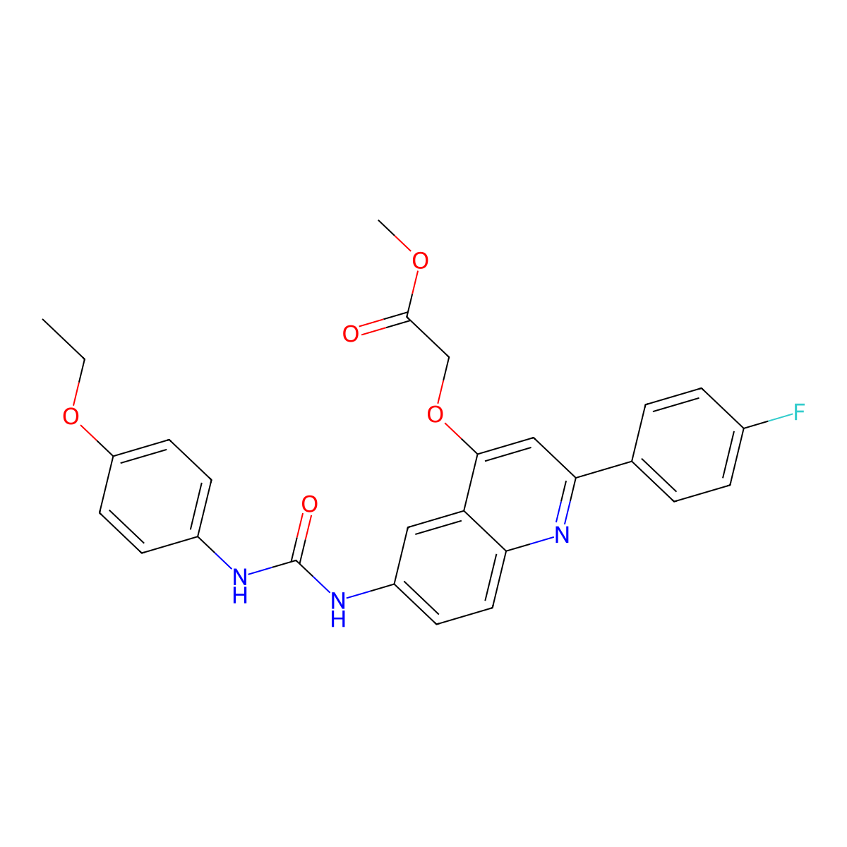Methyl 2-((6-(3-(4-ethoxyphenyl)ureido)-2-(4-fluorophenyl)quinolin-4-yl)oxy)acetate molecular structure, CAS 1115911-49-3