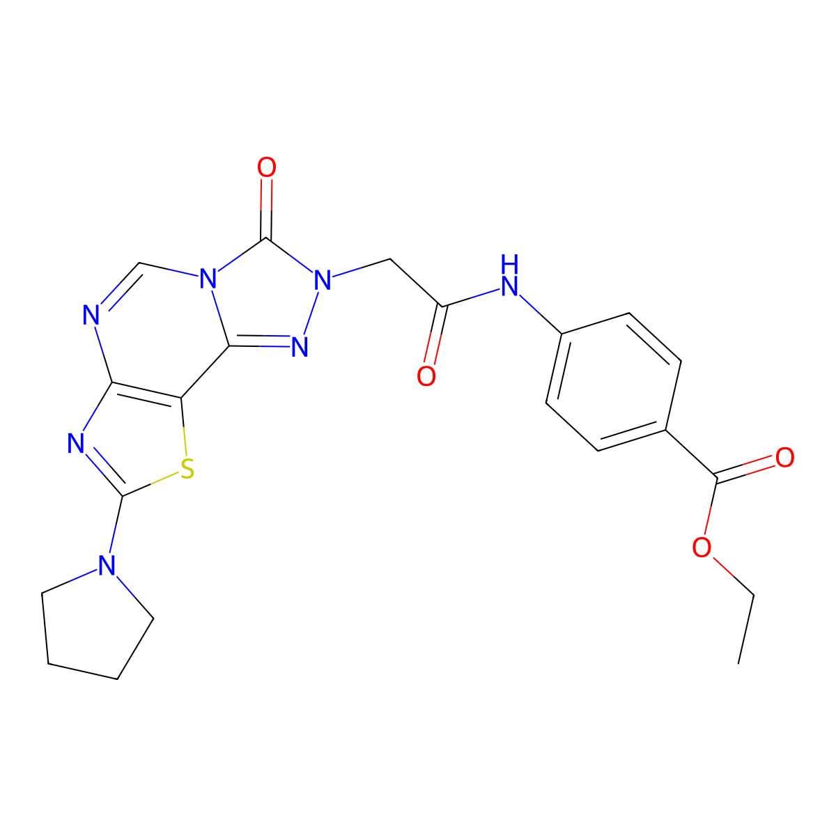 Ethyl 4-{2-[5-oxo-11-(pyrrolidin-1-yl)-12-thia-3,4,6,8,10-pentaazatricyclo[7.3.0.0^{2,6}]dodeca-1(9),2,7,10-tetraen-4-yl]acetamido}benzoate molecular structure, CAS 1115914-74-3