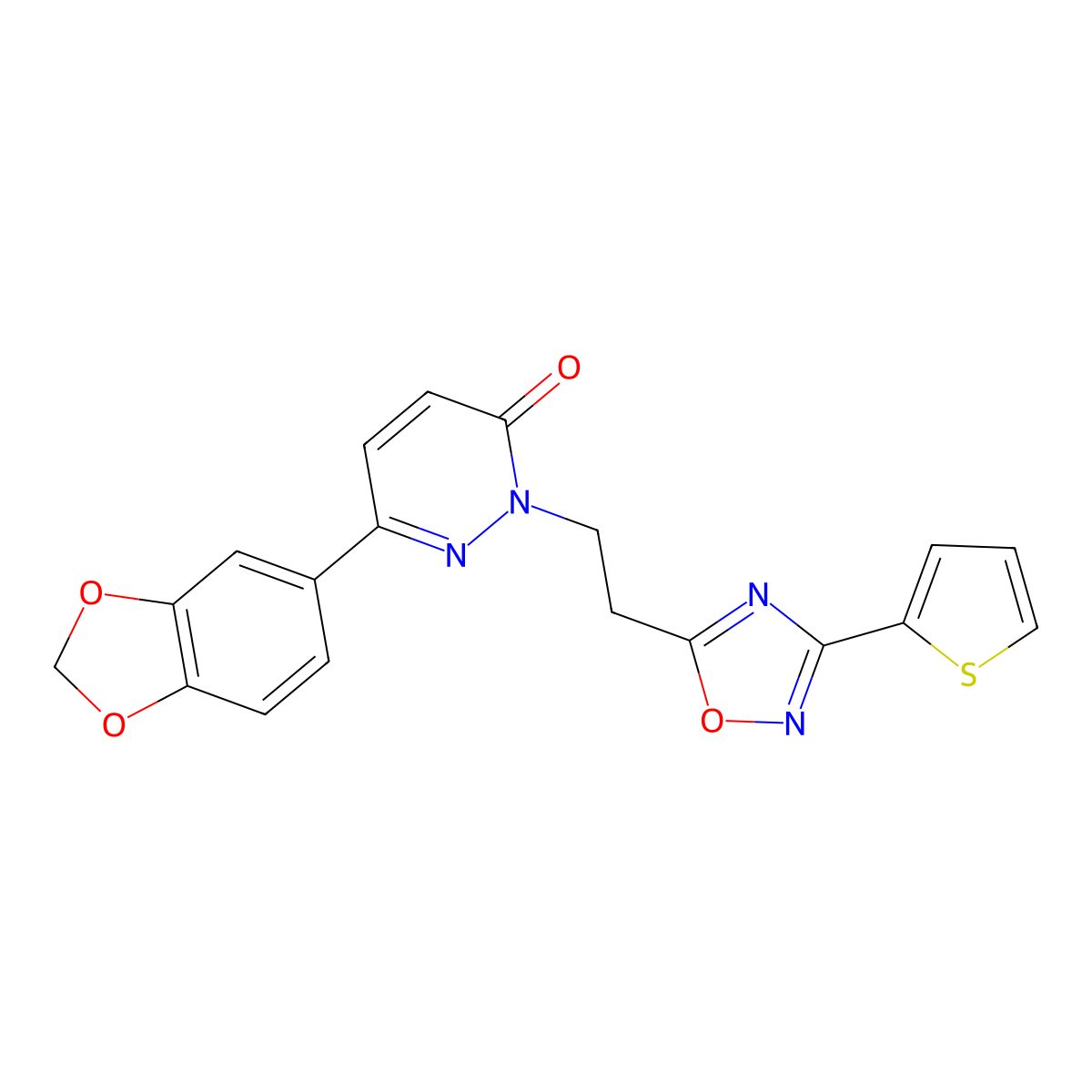 6-(2H-1,3-benzodioxol-5-yl)-2-{2-[3-(thiophen-2-yl)-1,2,4-oxadiazol-5-yl]ethyl}-2,3-dihydropyridazin-3-one molecular structure, CAS 1115915-27-9