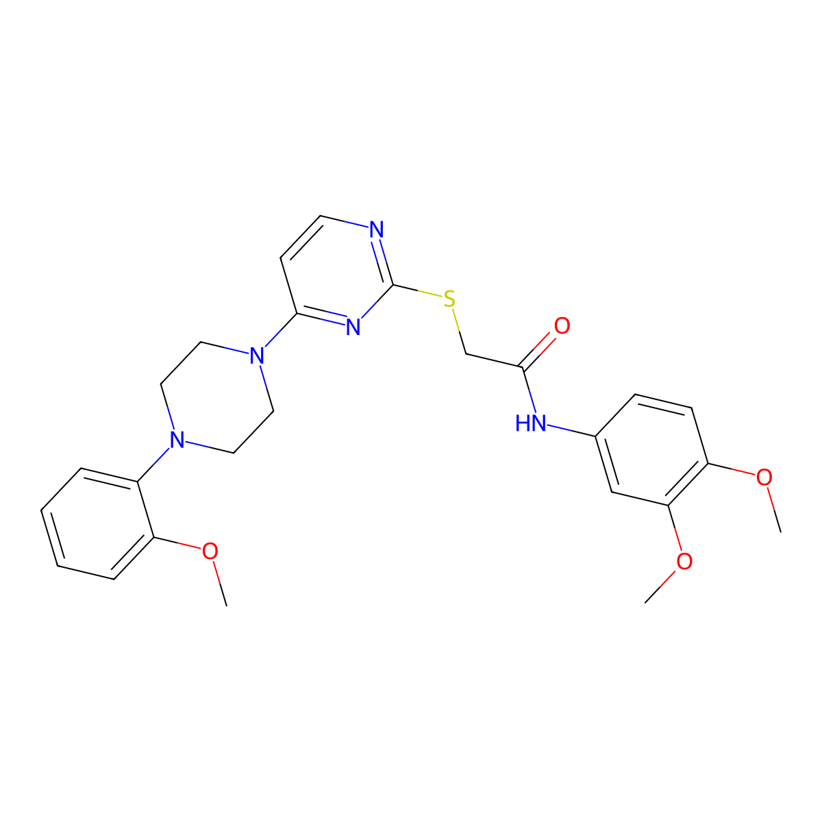 N-(3,4-dimethoxyphenyl)-2-({4-[4-(2-methoxyphenyl)piperazin-1-yl]pyrimidin-2-yl}sulfanyl)acetamide molecular structure, CAS 1115915-43-9