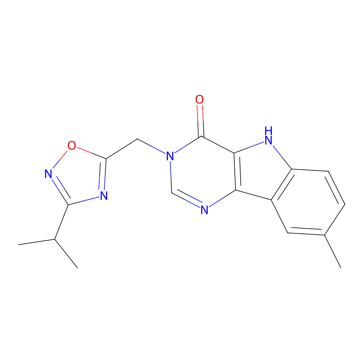8-methyl-3-{[3-(propan-2-yl)-1,2,4-oxadiazol-5-yl]methyl}-3,5-dihydro-4H-pyrimido[5,4-b]indol-4-one molecular structure, CAS 1115922-78-5