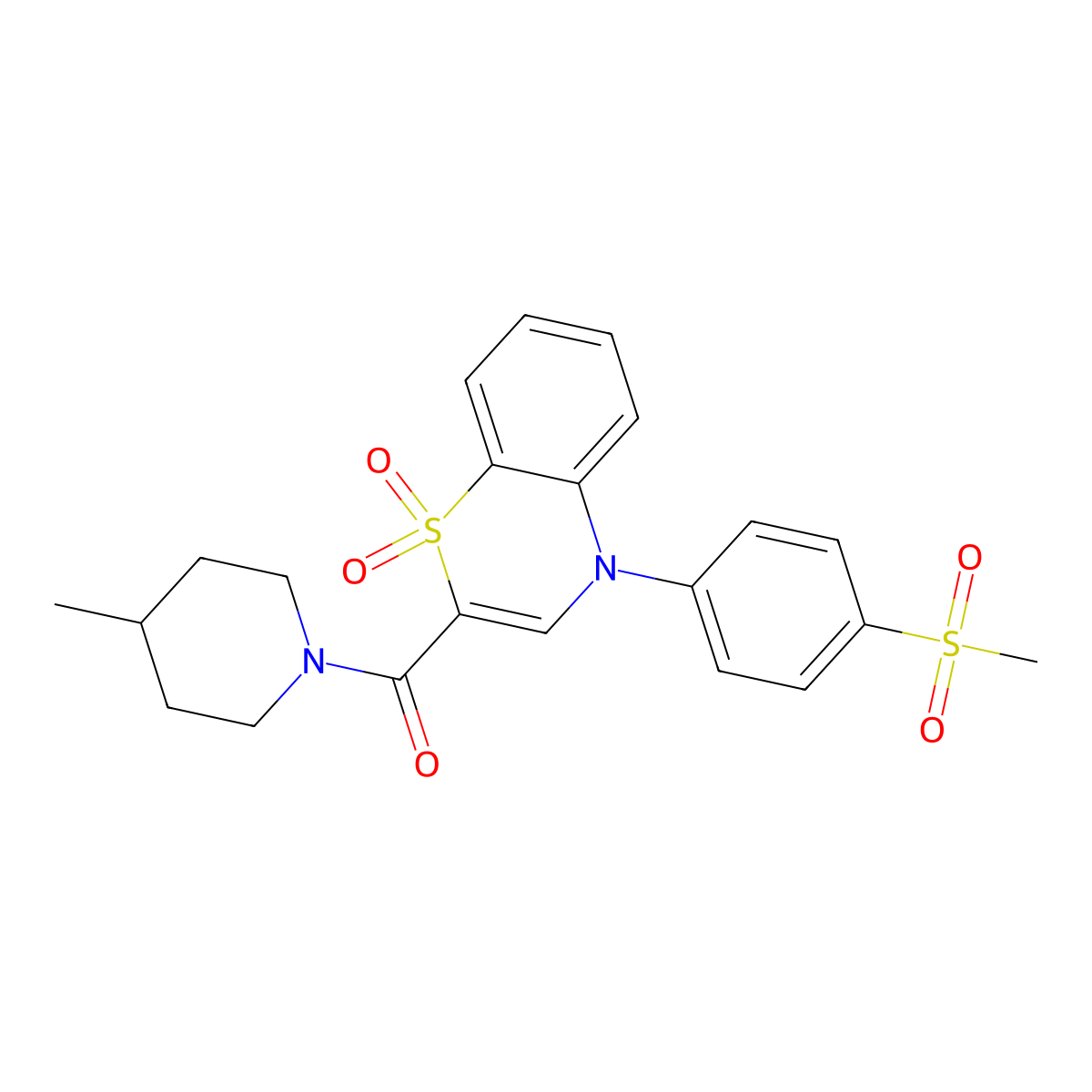 2-[(4-methylpiperidin-1-yl)carbonyl]-4-[4-(methylsulfonyl)phenyl]-4H-1,4-benzothiazine 1,1-dioxide molecular structure, CAS 1115924-75-8