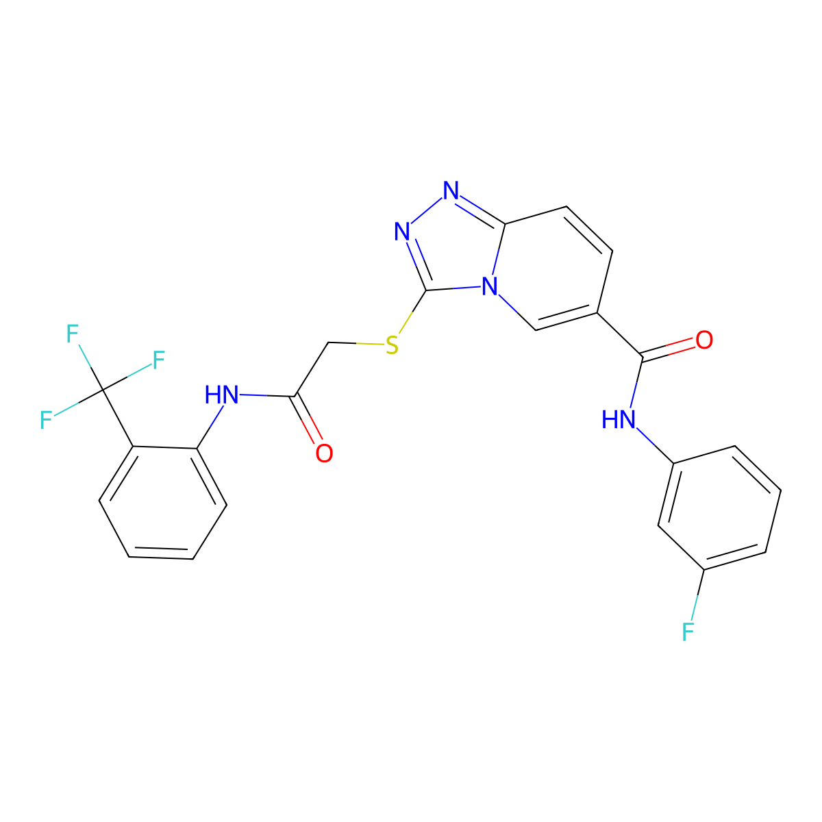 N-(3-fluorophenyl)-3-[({[2-(trifluoromethyl)phenyl]carbamoyl}methyl)sulfanyl]-[1,2,4]triazolo[4,3-a]pyridine-6-carboxamide molecular structure, CAS 1115925-53-5