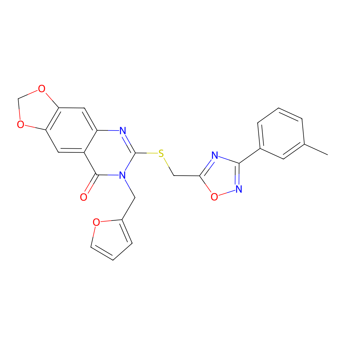 7-(furan-2-ylmethyl)-6-(((3-(m-tolyl)-1,2,4-oxadiazol-5-yl)methyl)thio)-[1,3]dioxolo[4,5-g]quinazolin-8(7H)-one molecular structure, CAS 1115926-88-9