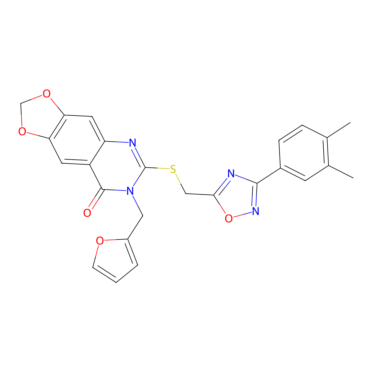 6-({[3-(3,4-dimethylphenyl)-1,2,4-oxadiazol-5-yl]methyl}sulfanyl)-7-[(furan-2-yl)methyl]-2H,7H,8H-[1,3]dioxolo[4,5-g]quinazolin-8-one molecular structure, CAS 1115926-90-3