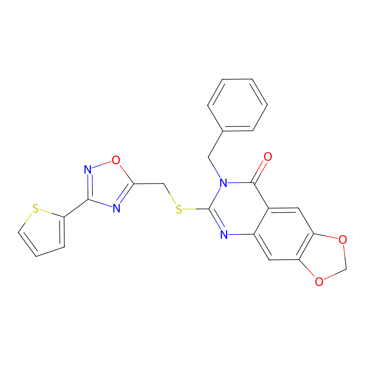 7-benzyl-6-(((3-(thiophen-2-yl)-1,2,4-oxadiazol-5-yl)methyl)thio)-[1,3]dioxolo[4,5-g]quinazolin-8(7H)-one molecular structure, CAS 1115926-92-5