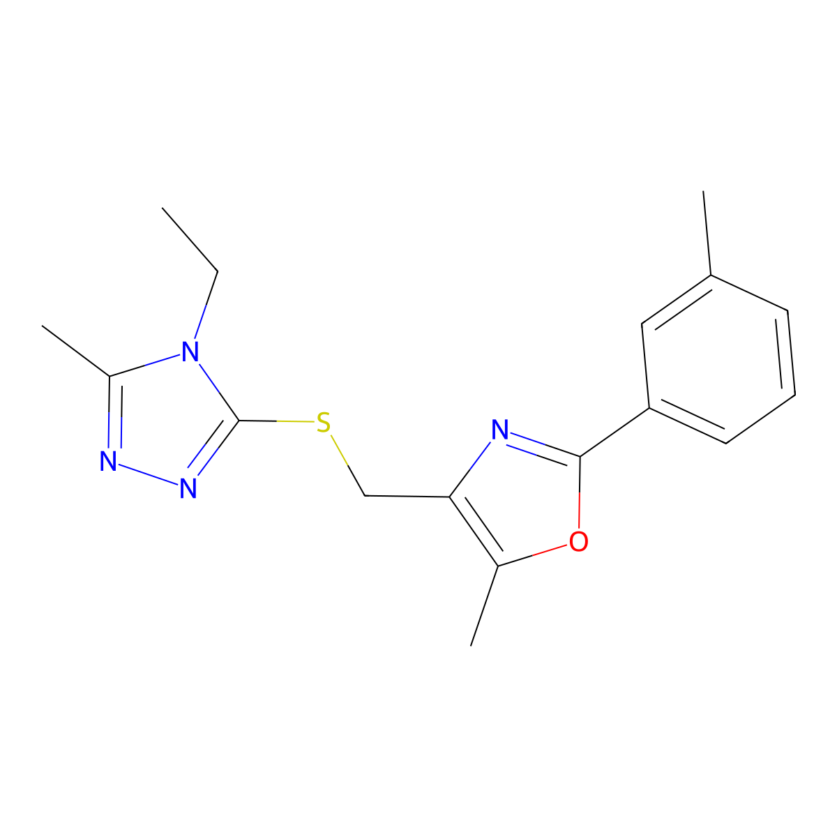 4-(((4-ethyl-5-methyl-4H-1,2,4-triazol-3-yl)thio)methyl)-5-methyl-2-(m-tolyl)oxazole molecular structure, CAS 1115927-22-4