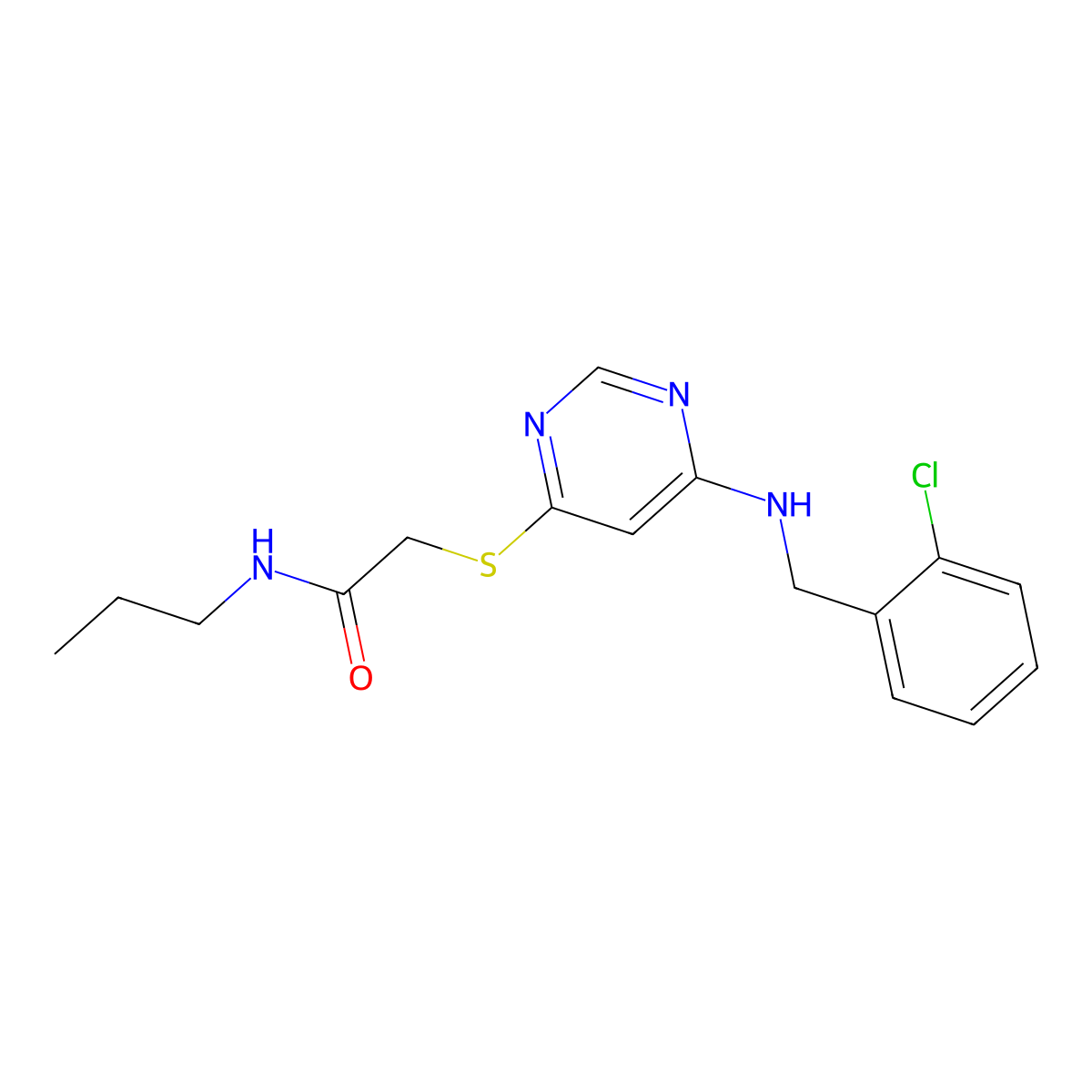 2-[(6-{[(2-chlorophenyl)methyl]amino}pyrimidin-4-yl)sulfanyl]-N-propylacetamide molecular structure, CAS 1115929-78-6