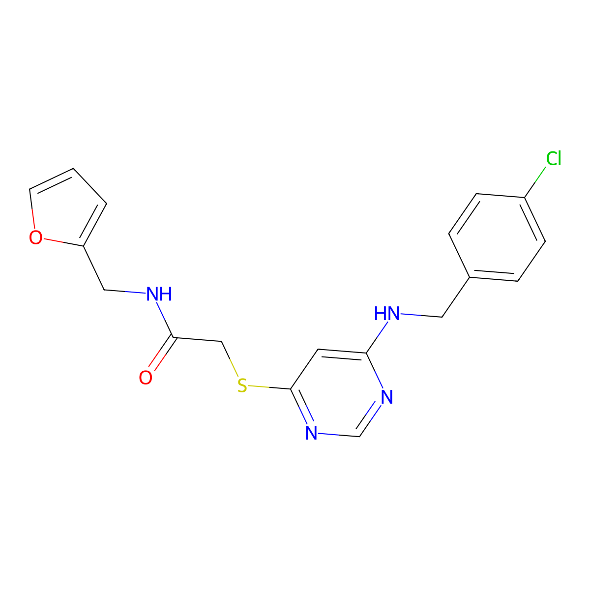 2-((6-((4-chlorobenzyl)amino)pyrimidin-4-yl)thio)-N-(furan-2-ylmethyl)acetamide molecular structure, CAS 1115929-83-3