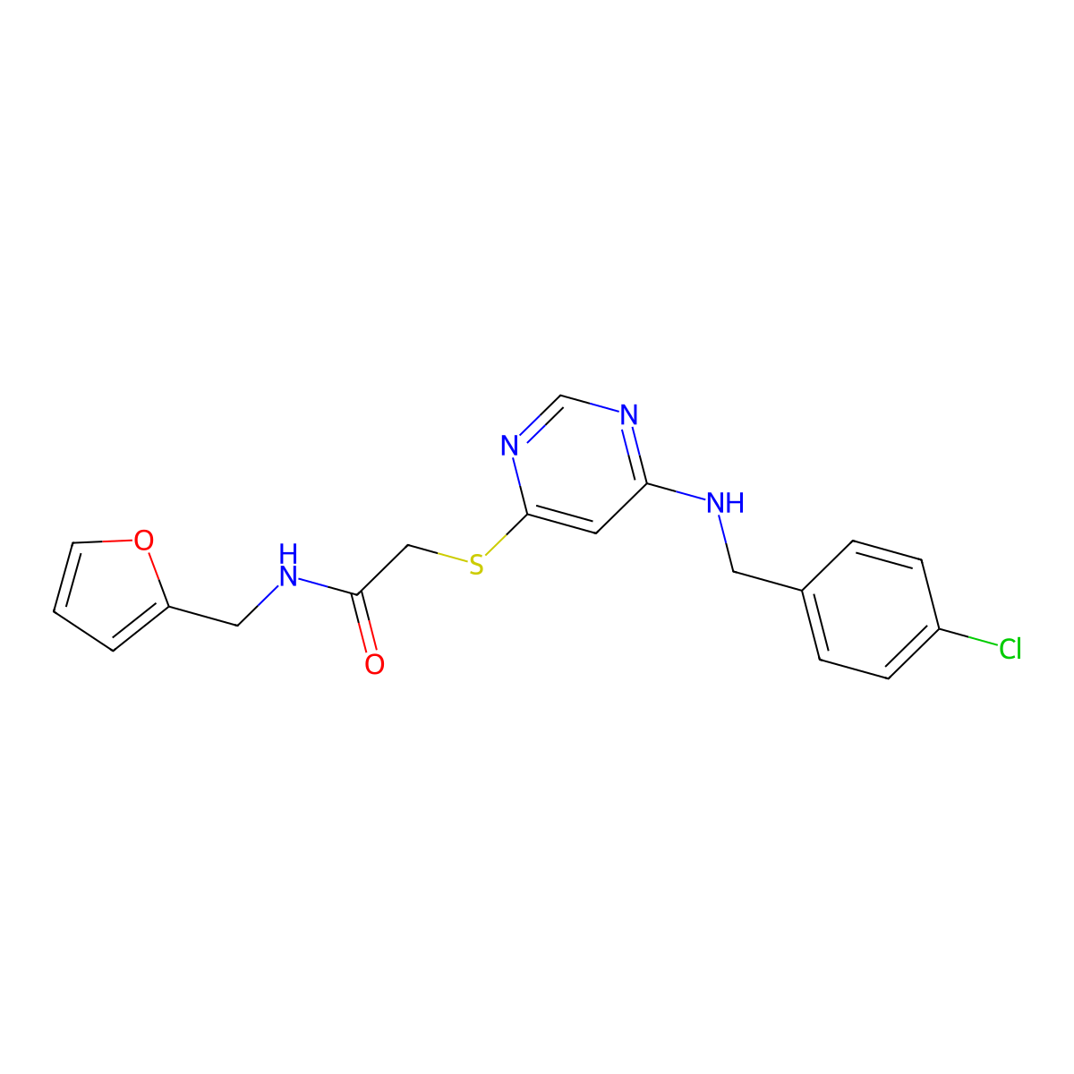 2-((6-((4-chlorobenzyl)amino)pyrimidin-4-yl)thio)-N-(furan-2-ylmethyl)acetamide molecular structure, CAS 1115929-83-3