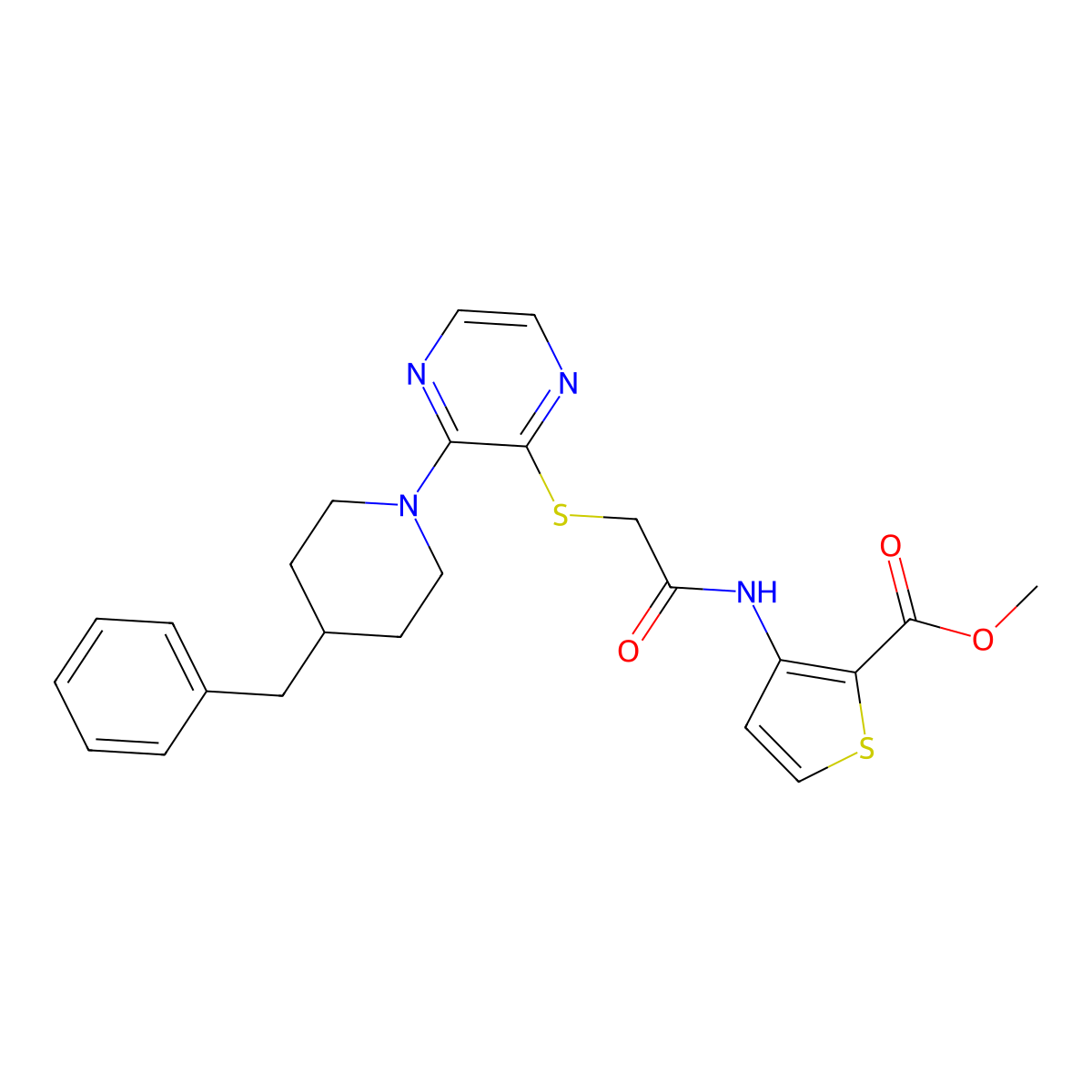 Methyl 3-(2-{[3-(4-benzylpiperidin-1-yl)pyrazin-2-yl]sulfanyl}acetamido)thiophene-2-carboxylate molecular structure, CAS 1115931-88-8