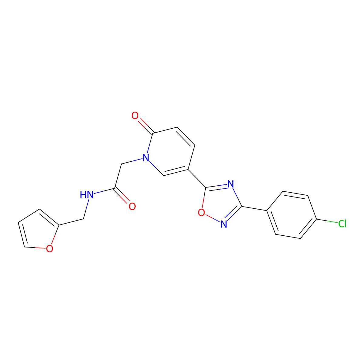 2-(5-(3-(4-chlorophenyl)-1,2,4-oxadiazol-5-yl)-2-oxopyridin-1(2H)-yl)-N-(furan-2-ylmethyl)acetamide molecular structure, CAS 1115932-25-6