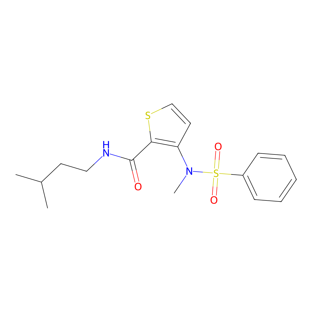 N-(3-methylbutyl)-3-[methyl(phenylsulfonyl)amino]thiophene-2-carboxamide molecular structure, CAS 1115933-45-3
