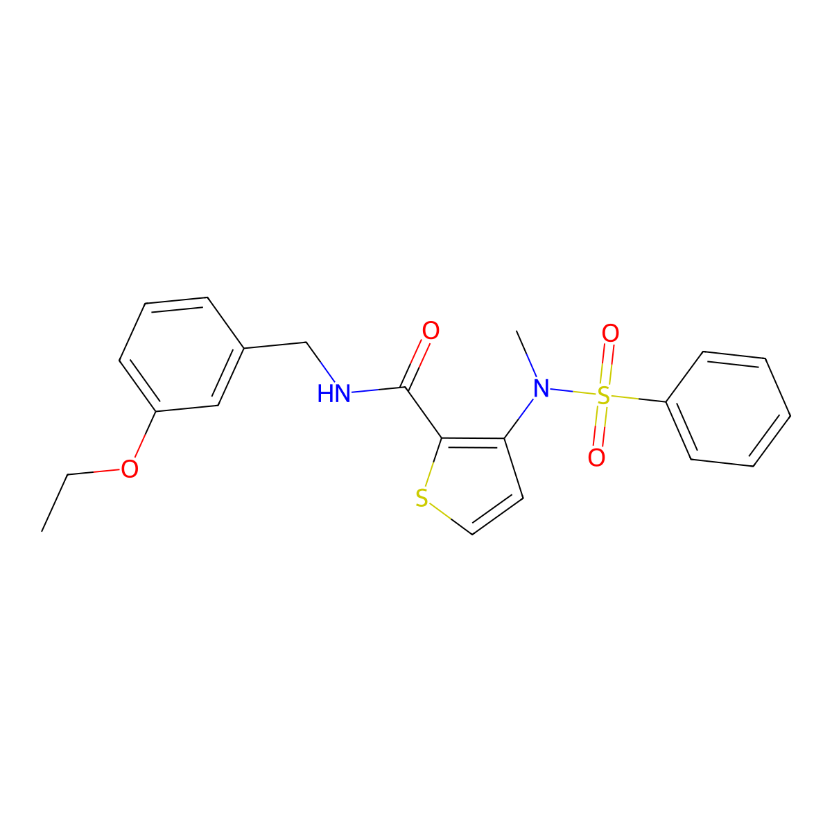 N-(3-ethoxybenzyl)-3-(N-methylphenylsulfonamido)thiophene-2-carboxamide molecular structure, CAS 1115933-47-5