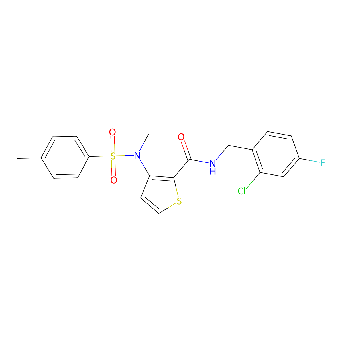 N-[(2-chloro-4-fluorophenyl)methyl]-3-(N-methyl4-methylbenzenesulfonamido)thiophene-2-carboxamide molecular structure, CAS 1115933-53-3