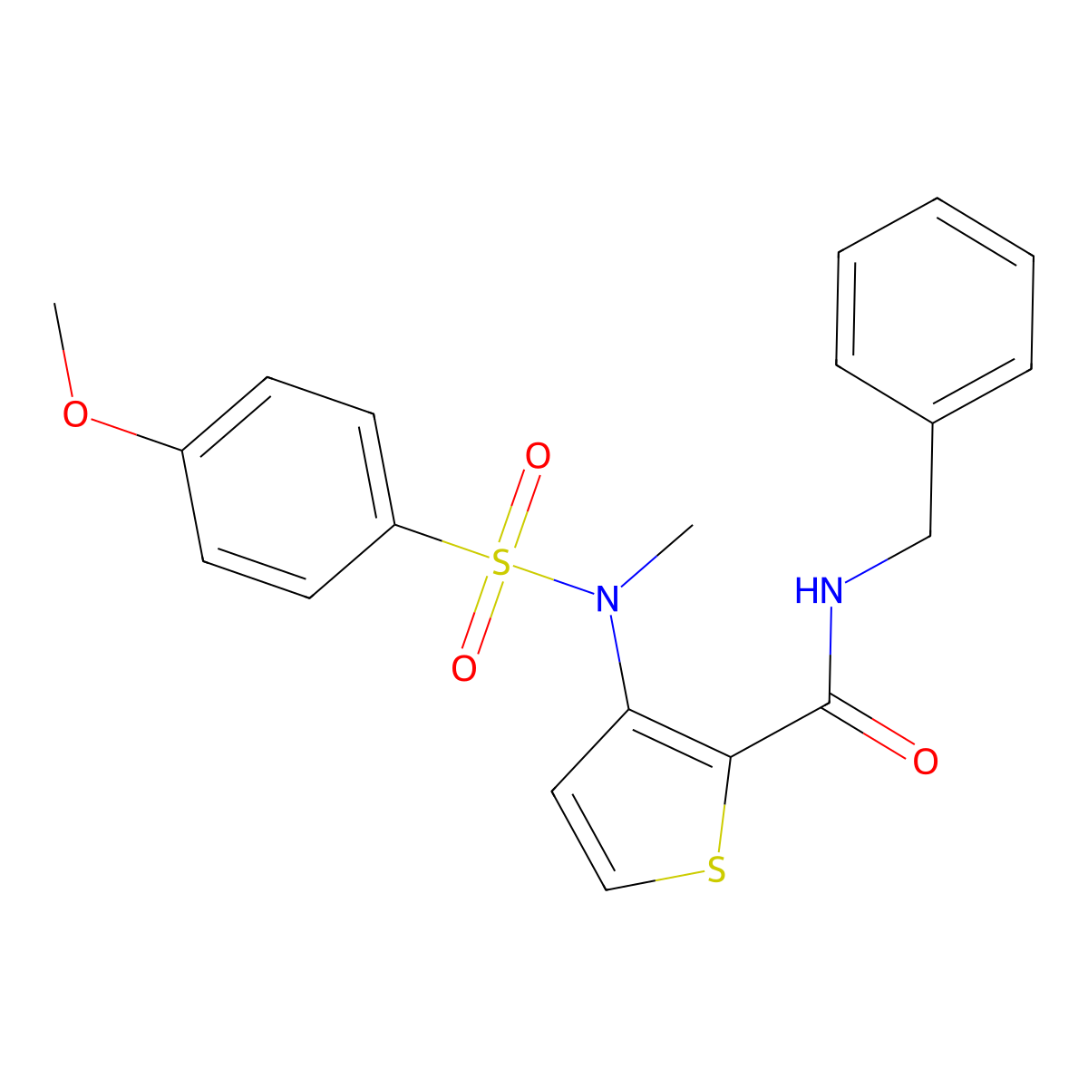N-benzyl-3-(N-methyl4-methoxybenzenesulfonamido)thiophene-2-carboxamide molecular structure, CAS 1115933-57-7