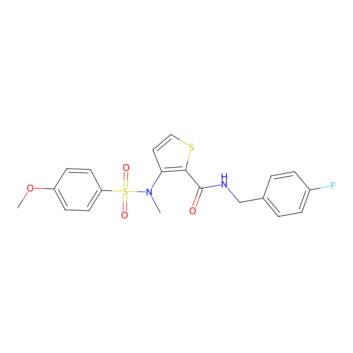 N-[(4-fluorophenyl)methyl]-3-(N-methyl4-methoxybenzenesulfonamido)thiophene-2-carboxamide molecular structure, CAS 1115933-59-9