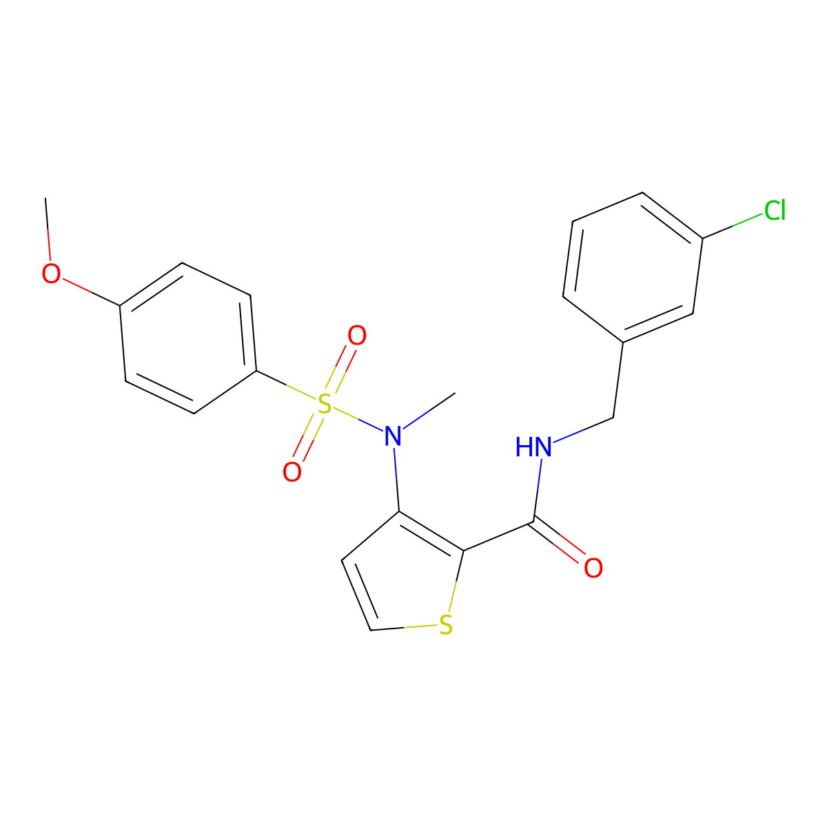 N-[(3-chlorophenyl)methyl]-3-(N-methyl4-methoxybenzenesulfonamido)thiophene-2-carboxamide molecular structure, CAS 1115933-60-2