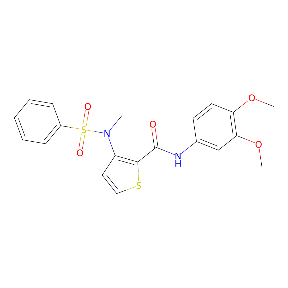 N-(3,4-dimethoxyphenyl)-3-(N-methylbenzenesulfonamido)thiophene-2-carboxamide molecular structure, CAS 1115933-63-5