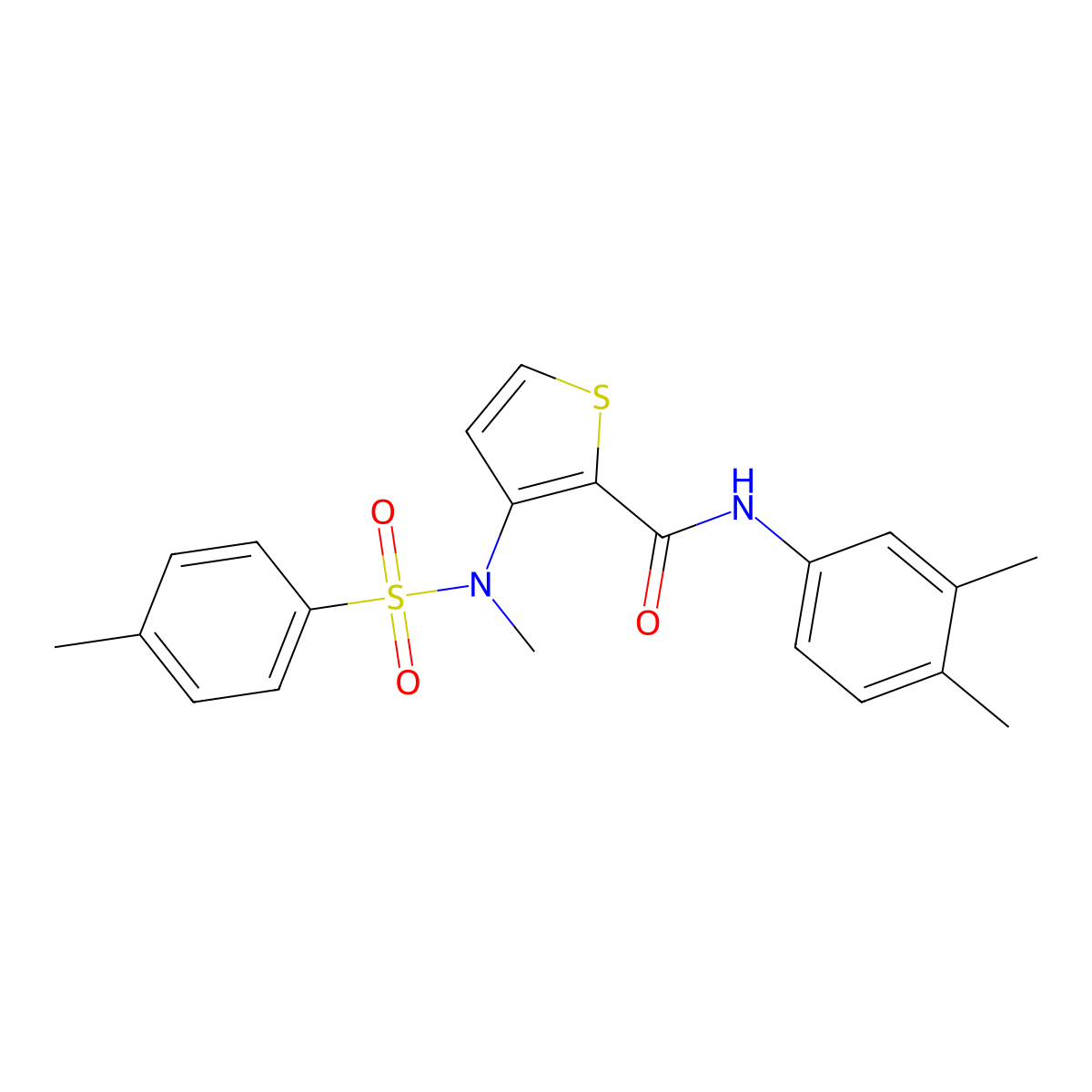 N-(3,4-dimethylphenyl)-3-(N-methyl4-methylbenzenesulfonamido)thiophene-2-carboxamide molecular structure, CAS 1115933-66-8