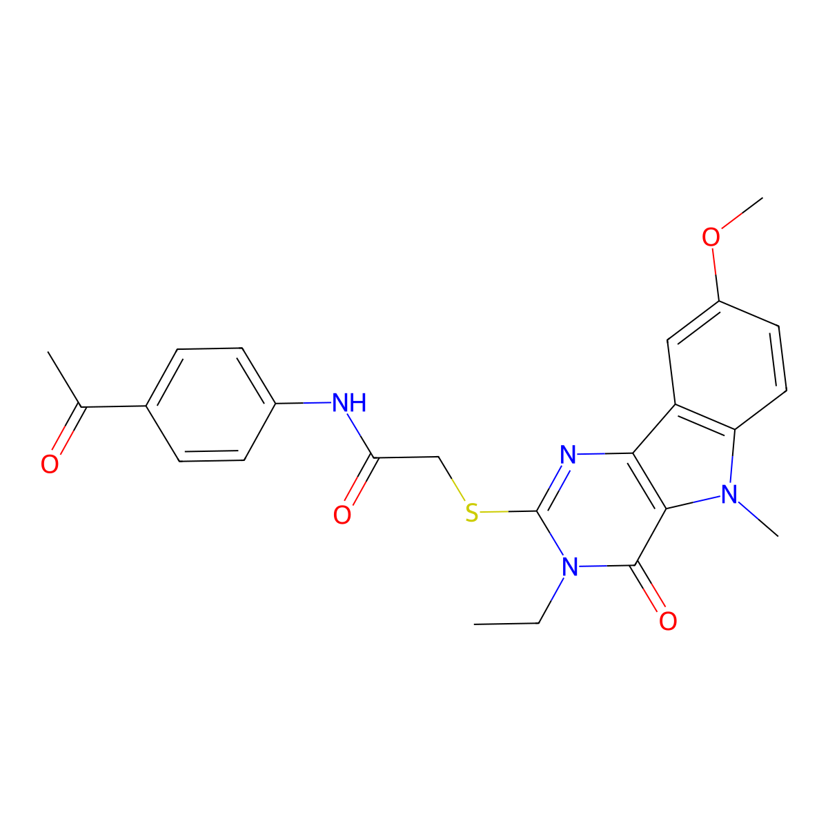 N-(4-acetylphenyl)-2-({3-ethyl-8-methoxy-5-methyl-4-oxo-3H,4H,5H-pyrimido[5,4-b]indol-2-yl}sulfanyl)acetamide molecular structure, CAS 1115934-10-5