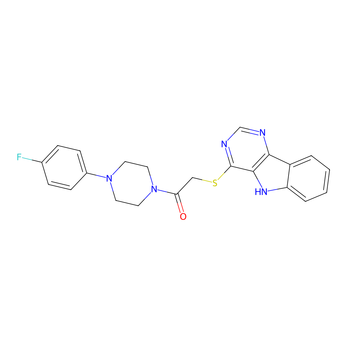 2-((5H-pyrimido[5,4-b]indol-4-yl)thio)-1-(4-(4-fluorophenyl)piperazin-1-yl)ethanone molecular structure, CAS 1115940-74-3