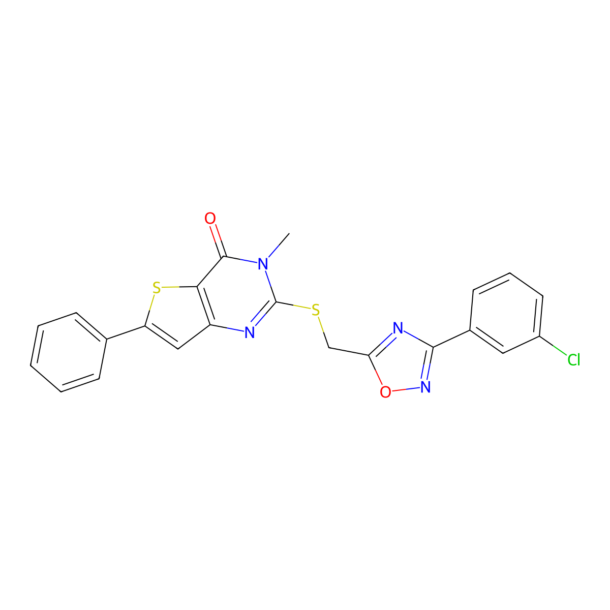 2-({[3-(3-chlorophenyl)-1,2,4-oxadiazol-5-yl]methyl}sulfanyl)-3-methyl-6-phenyl-3H,4H-thieno[3,2-d]pyrimidin-4-one molecular structure, CAS 1115948-67-8