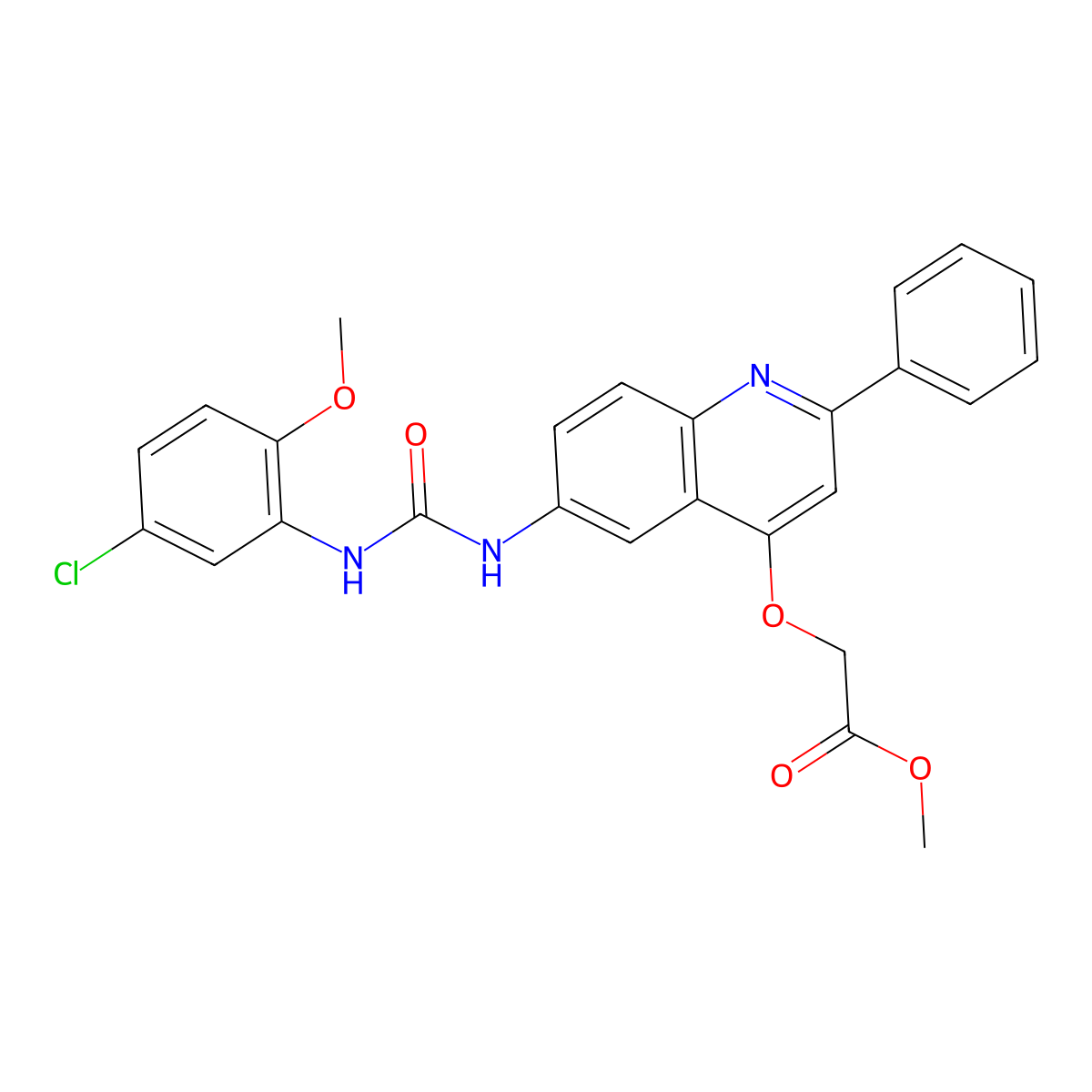 Methyl 2-((6-(3-(5-chloro-2-methoxyphenyl)ureido)-2-phenylquinolin-4-yl)oxy)acetate molecular structure, CAS 1115948-97-4