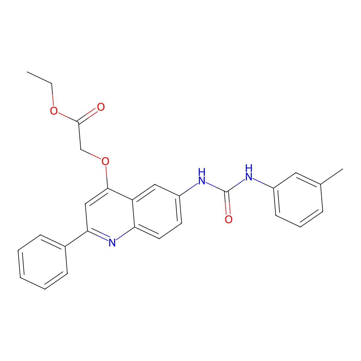 Ethyl 2-((2-phenyl-6-(3-(m-tolyl)ureido)quinolin-4-yl)oxy)acetate molecular structure, CAS 1115949-07-9