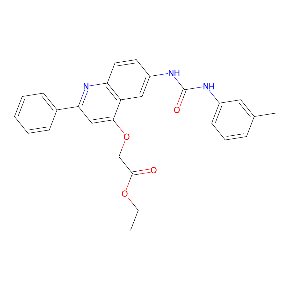 Ethyl 2-((2-phenyl-6-(3-(m-tolyl)ureido)quinolin-4-yl)oxy)acetate molecular structure, CAS 1115949-07-9