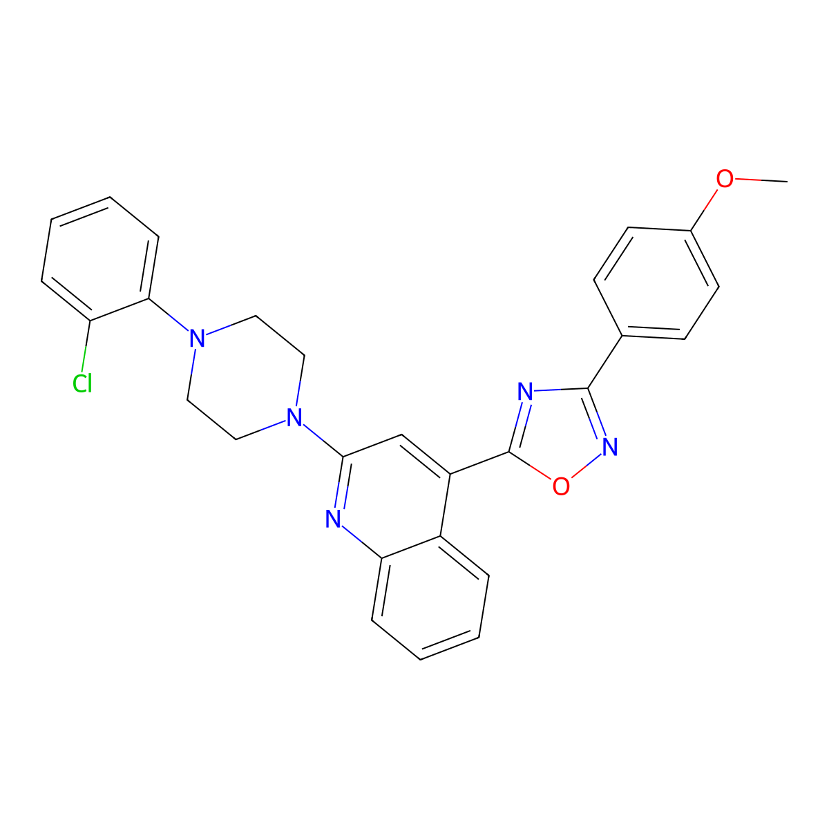 2-[4-(2-Chlorophenyl)piperazin-1-yl]-4-[3-(4-methoxyphenyl)-1,2,4-oxadiazol-5-yl]quinoline molecular structure, CAS 1115952-57-2