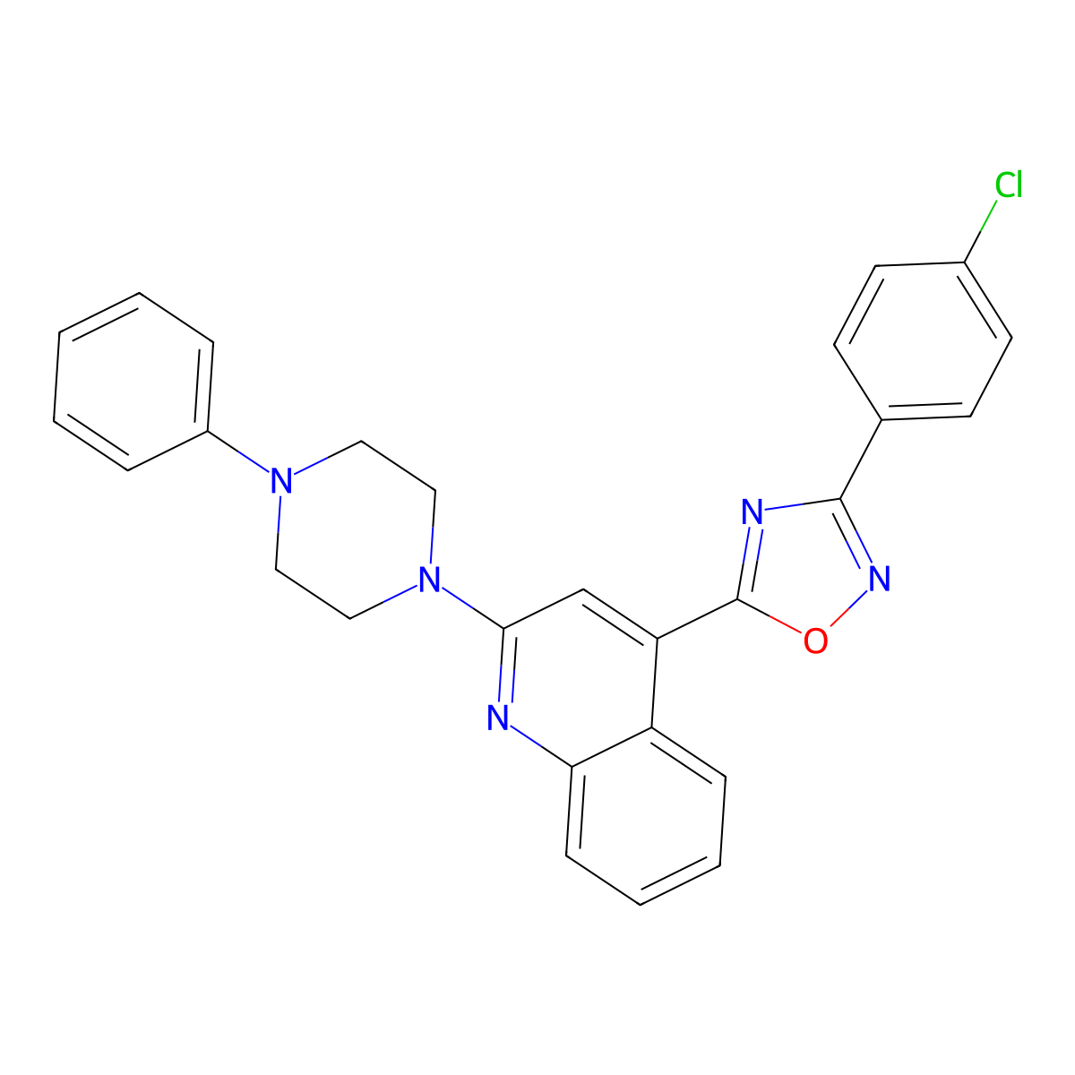 3-(4-Chlorophenyl)-5-(2-(4-phenylpiperazin-1-yl)quinolin-4-yl)-1,2,4-oxadiazole molecular structure, CAS 1115952-60-7