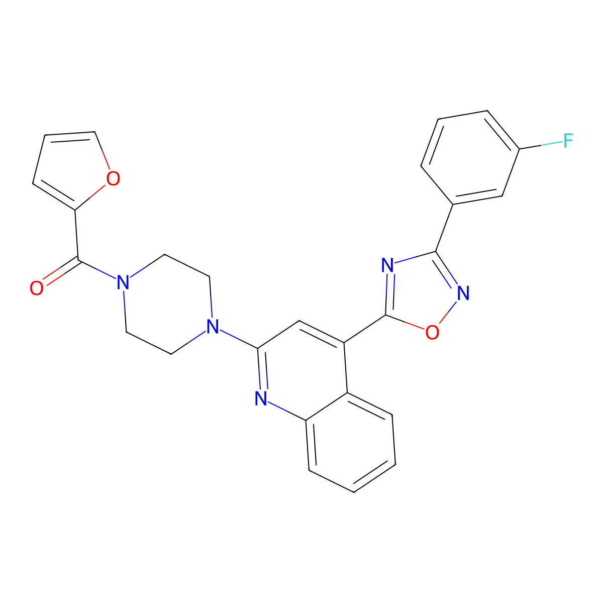 4-[3-(3-Fluorophenyl)-1,2,4-oxadiazol-5-yl]-2-[4-(furan-2-carbonyl)piperazin-1-yl]quinoline molecular structure, CAS 1115952-66-3