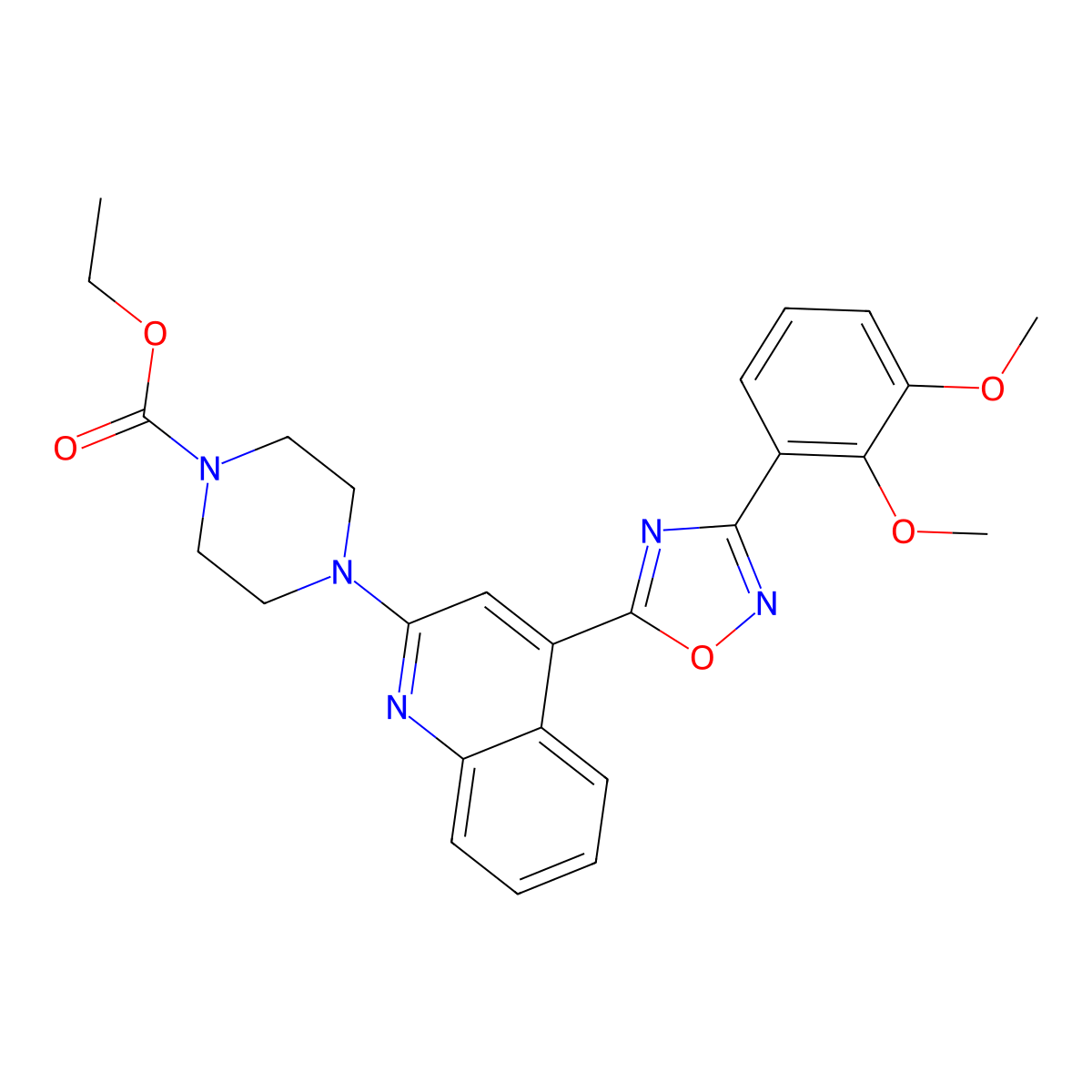 Ethyl 4-{4-[3-(2,3-dimethoxyphenyl)-1,2,4-oxadiazol-5-yl]quinolin-2-yl}piperazine-1-carboxylate molecular structure, CAS 1115952-67-4