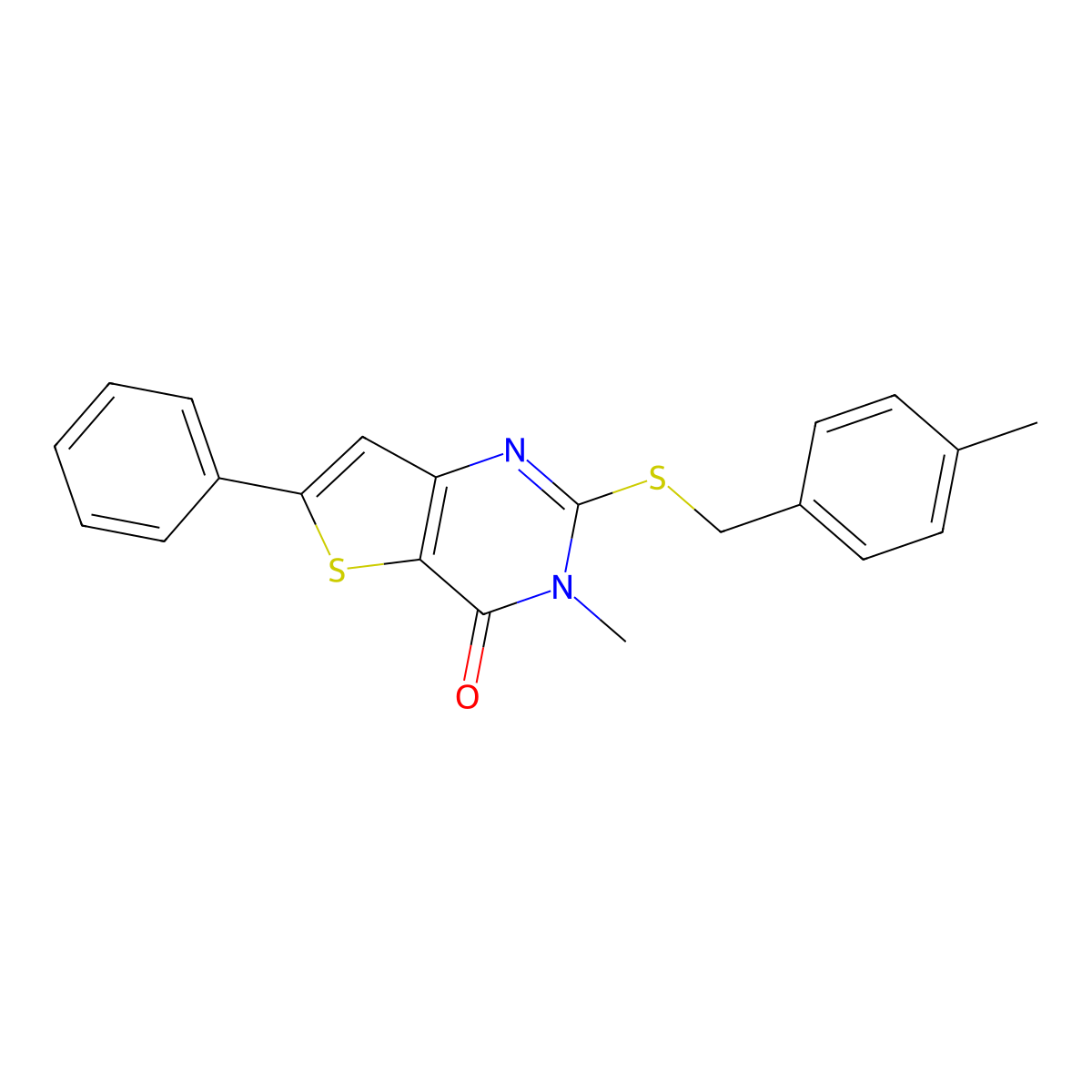 3-methyl-2-{[(4-methylphenyl)methyl]sulfanyl}-6-phenyl-3H,4H-thieno[3,2-d]pyrimidin-4-one molecular structure, CAS 1115958-78-5