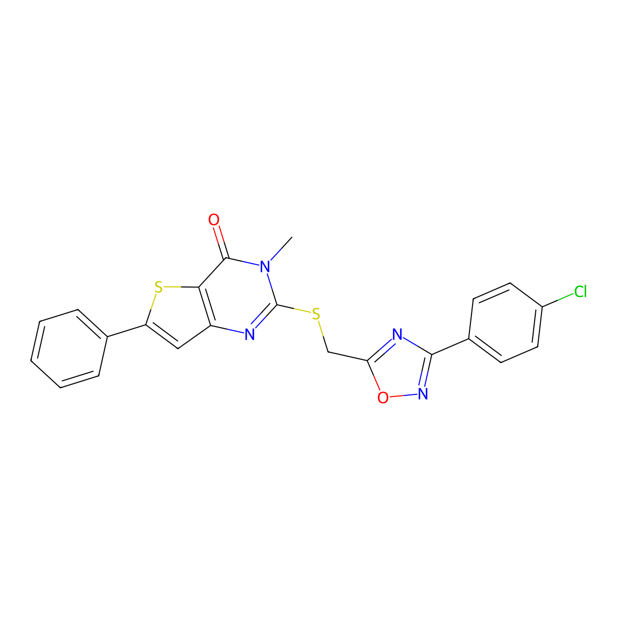 2-({[3-(4-chlorophenyl)-1,2,4-oxadiazol-5-yl]methyl}sulfanyl)-3-methyl-6-phenyl-3H,4H-thieno[3,2-d]pyrimidin-4-one molecular structure, CAS 1115958-81-0