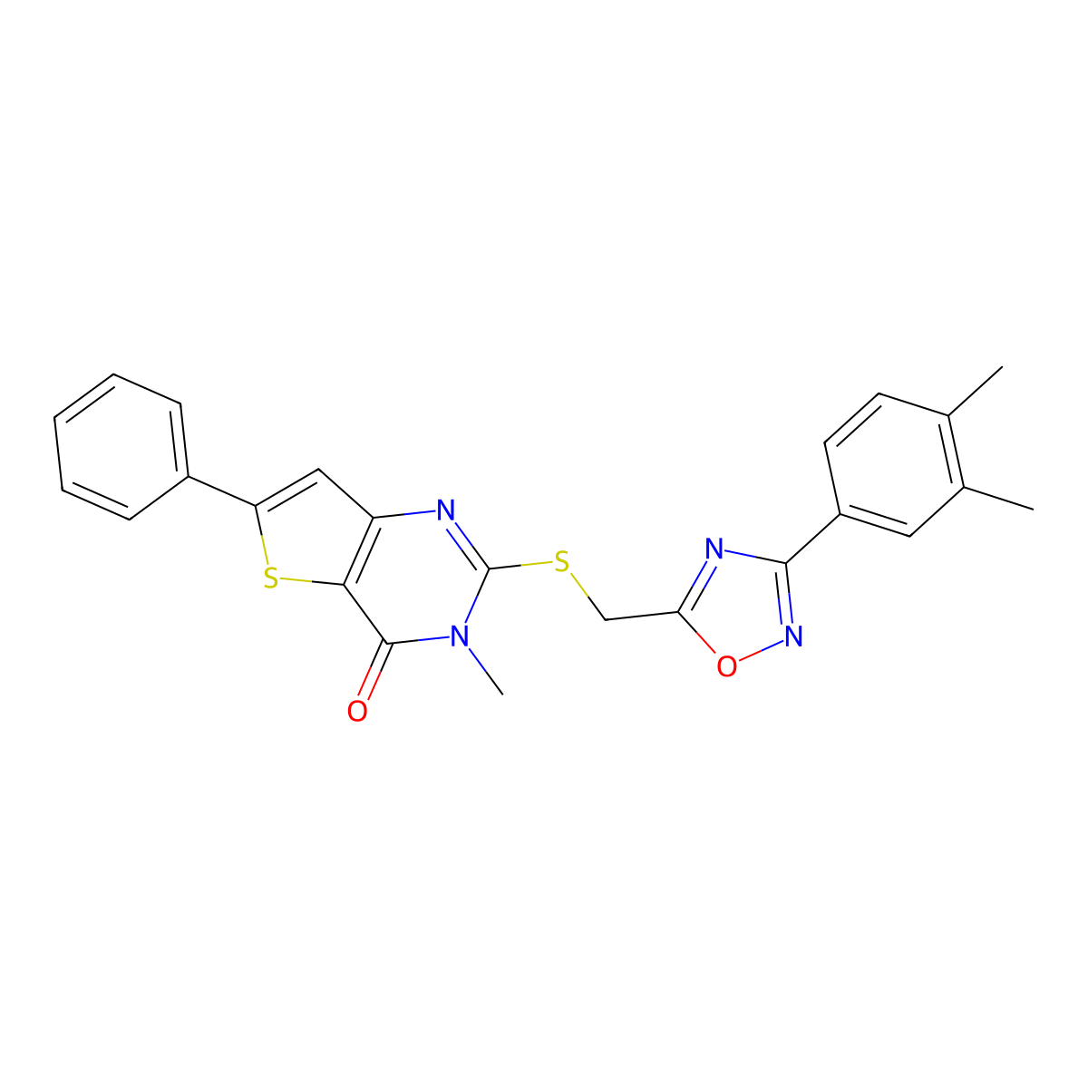 2-({[3-(3,4-dimethylphenyl)-1,2,4-oxadiazol-5-yl]methyl}sulfanyl)-3-methyl-6-phenyl-3H,4H-thieno[3,2-d]pyrimidin-4-one molecular structure, CAS 1115958-82-1