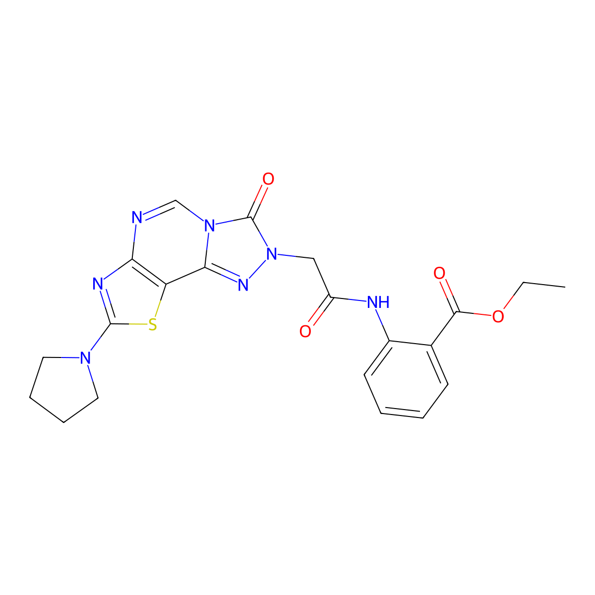 Ethyl 2-{2-[5-oxo-11-(pyrrolidin-1-yl)-12-thia-3,4,6,8,10-pentaazatricyclo[7.3.0.0^{2,6}]dodeca-1(9),2,7,10-tetraen-4-yl]acetamido}benzoate molecular structure, CAS 1115960-23-0